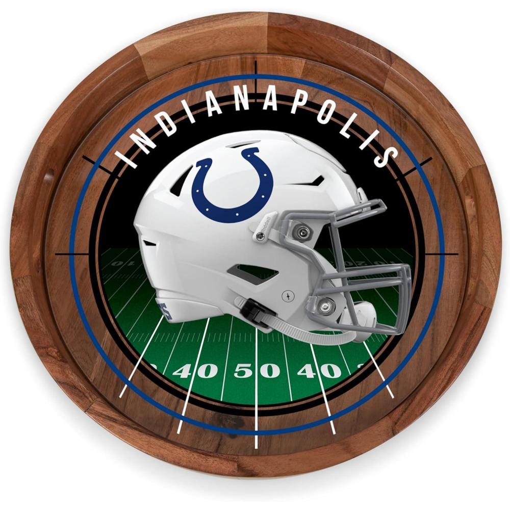 image:imagePICNIC TIME NFL Barista Serving Tray with Glass Insert Round Acacia Wood Cheese Board Serving Platter with Handles Acacia WoodIndianapolis Colts