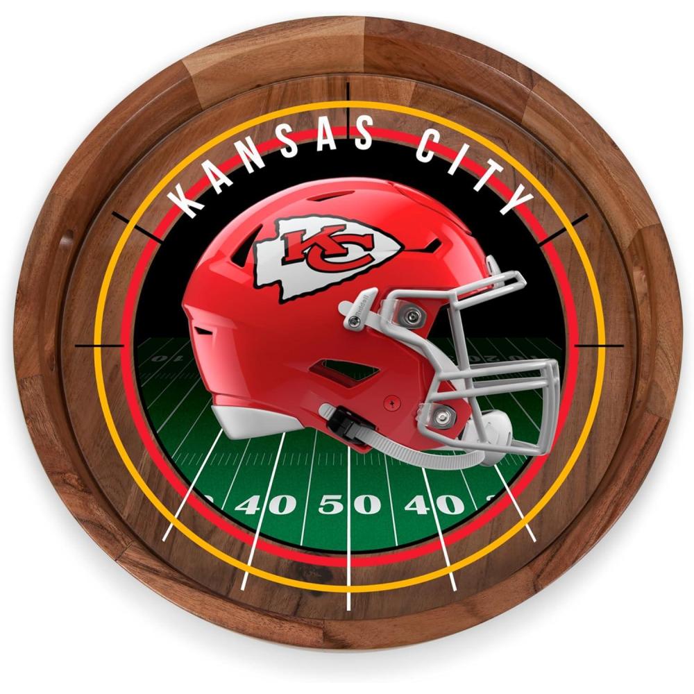 image:imagePICNIC TIME NFL Barista Serving Tray with Glass Insert Round Acacia Wood Cheese Board Serving Platter with Handles Acacia WoodKansas City Chiefs
