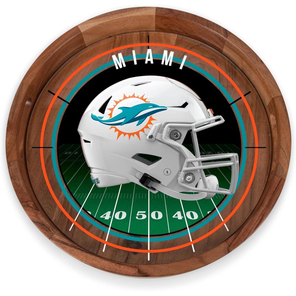 image:imagePICNIC TIME NFL Barista Serving Tray with Glass Insert Round Acacia Wood Cheese Board Serving Platter with Handles Acacia WoodMiami Dolphins