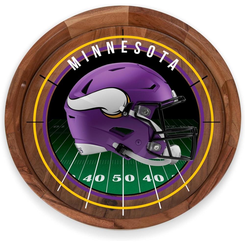 image:imagePICNIC TIME NFL Barista Serving Tray with Glass Insert Round Acacia Wood Cheese Board Serving Platter with Handles Acacia WoodMinnesota Vikings