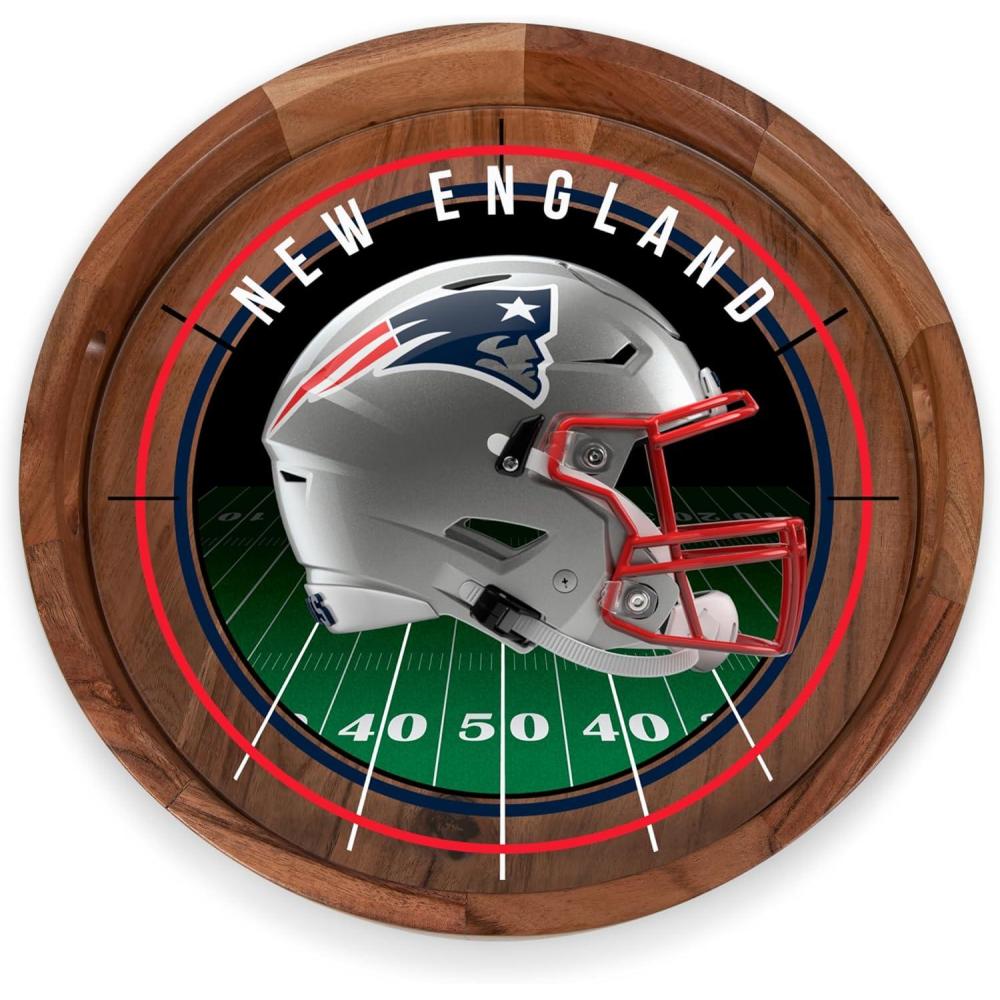 image:imagePICNIC TIME NFL Barista Serving Tray with Glass Insert Round Acacia Wood Cheese Board Serving Platter with Handles Acacia WoodNew England Patriots