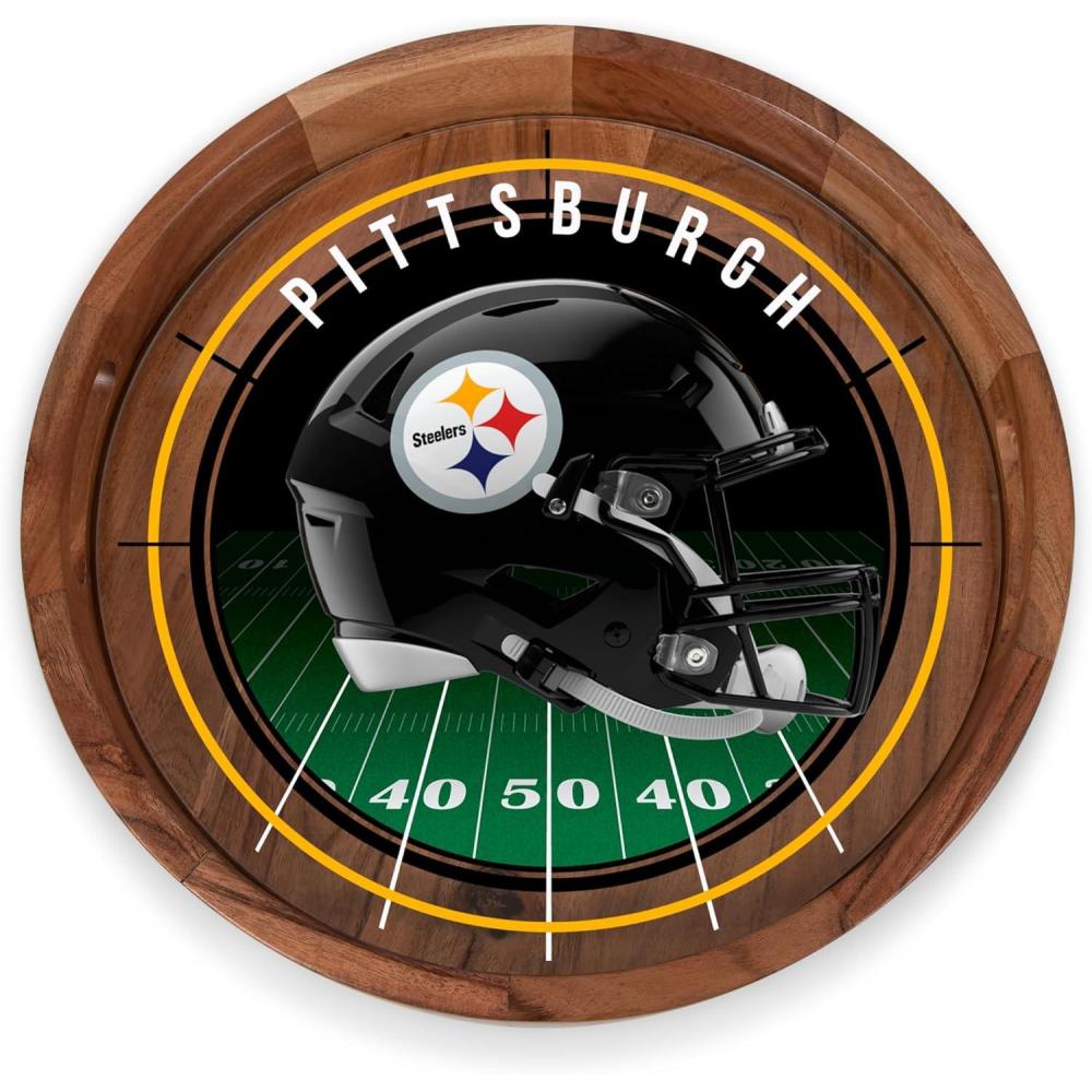 image:imagePICNIC TIME NFL Barista Serving Tray with Glass Insert Round Acacia Wood Cheese Board Serving Platter with Handles Acacia WoodPittsburgh Steelers