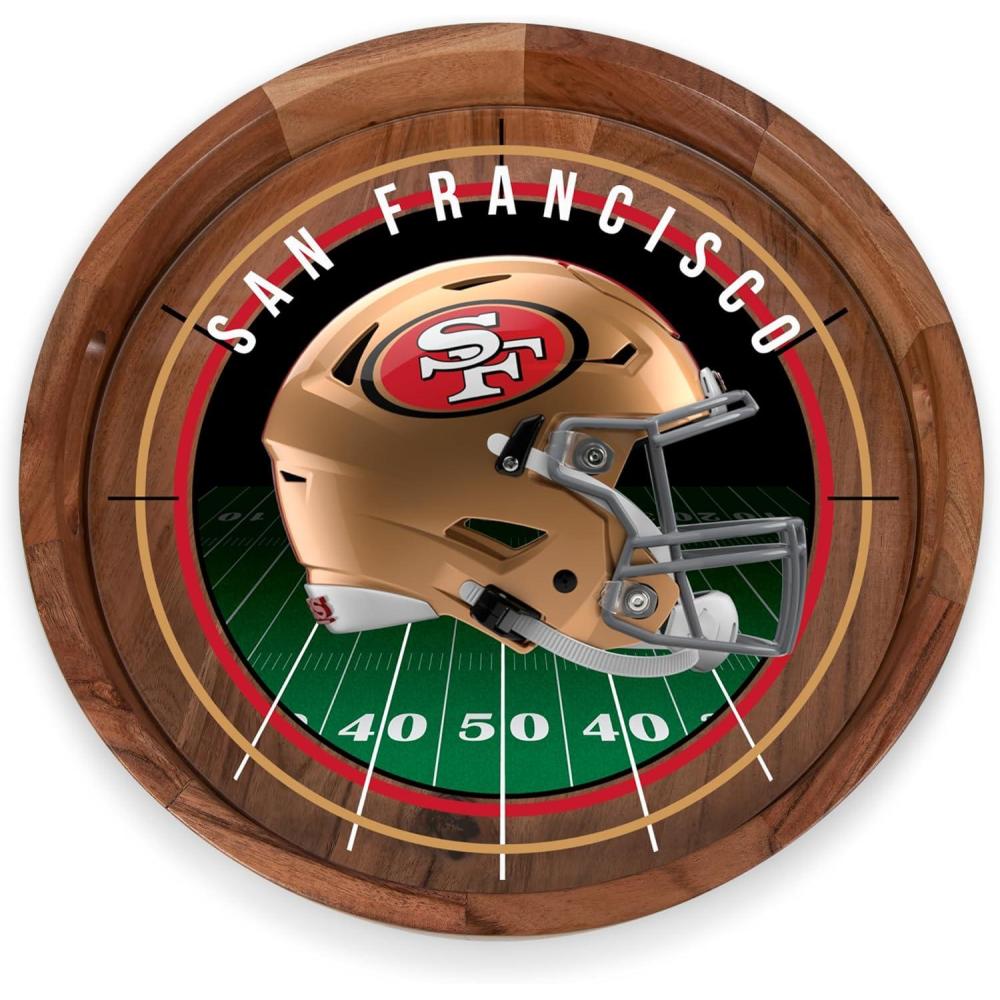 image:imagePICNIC TIME NFL Barista Serving Tray with Glass Insert Round Acacia Wood Cheese Board Serving Platter with Handles Acacia WoodSan Francisco 49ers