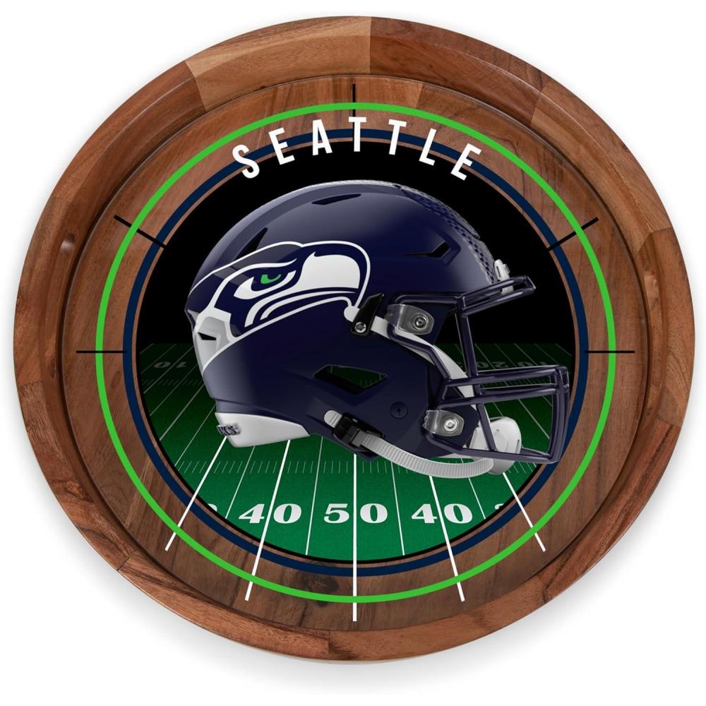 image:imagePICNIC TIME NFL Barista Serving Tray with Glass Insert Round Acacia Wood Cheese Board Serving Platter with Handles Acacia WoodSeattle Seahawks