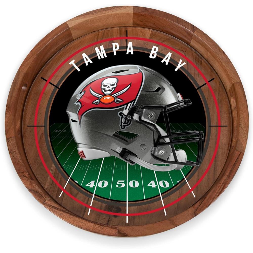 image:imagePICNIC TIME NFL Barista Serving Tray with Glass Insert Round Acacia Wood Cheese Board Serving Platter with Handles Acacia WoodTampa Bay Buccaneers