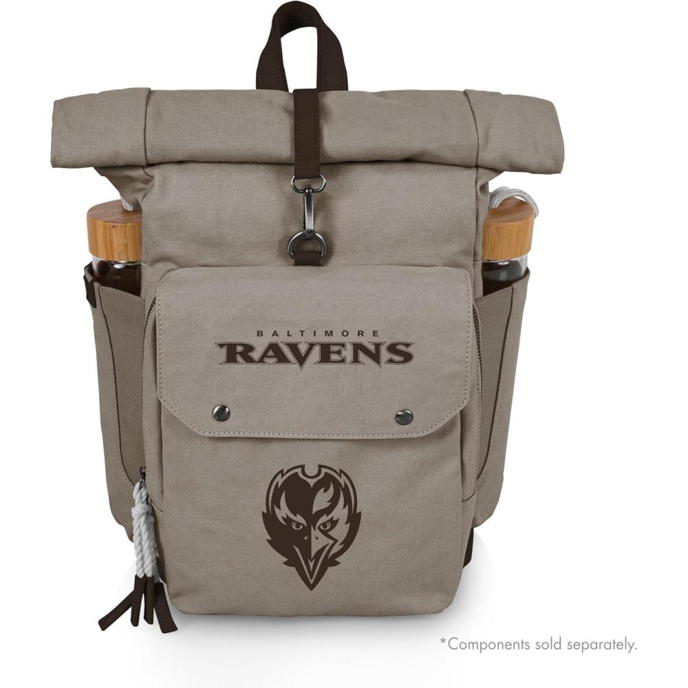 image:imagePICNIC TIME NFL Carmel Roll Top Picnic Backpack Cooler Canvas Cooler Bag Picnic Basket Set with Cooler Backpack GrayBaltimore Ravens