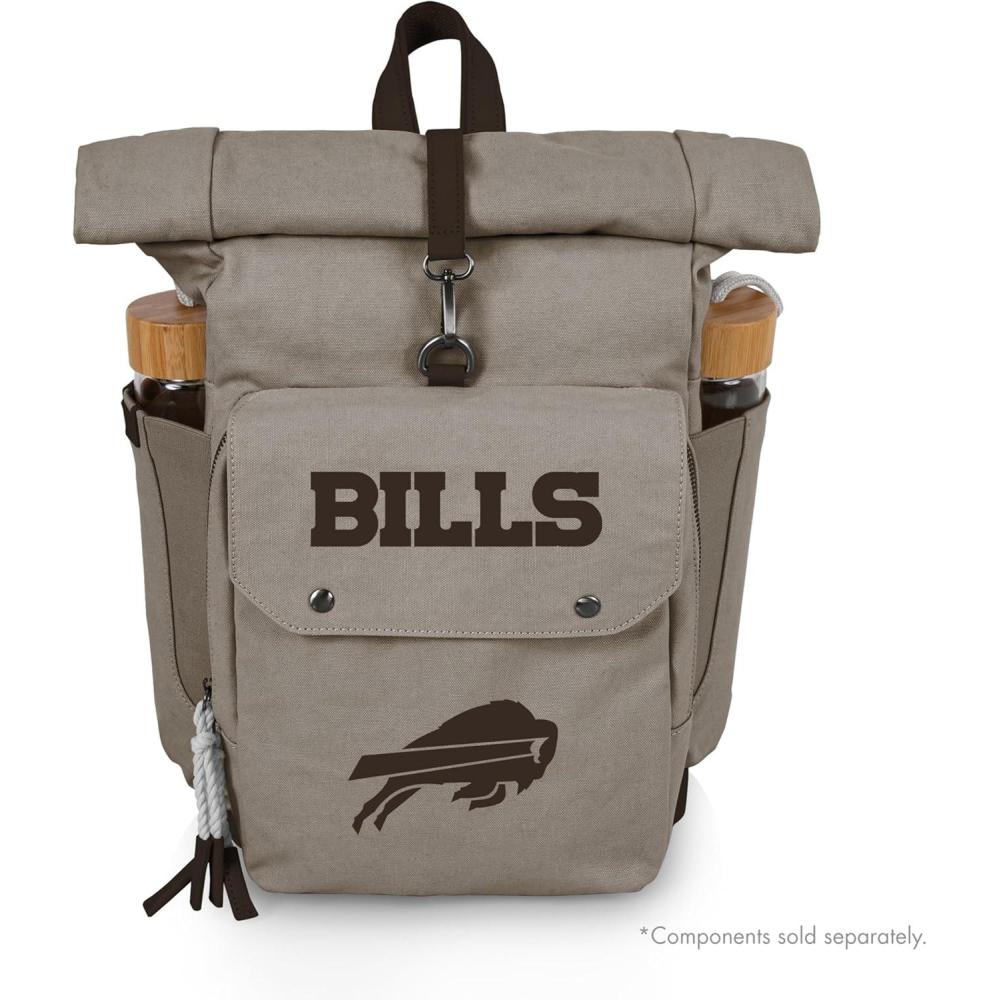 image:imagePICNIC TIME NFL Carmel Roll Top Picnic Backpack Cooler Canvas Cooler Bag Picnic Basket Set with Cooler Backpack GrayBuffalo Bills
