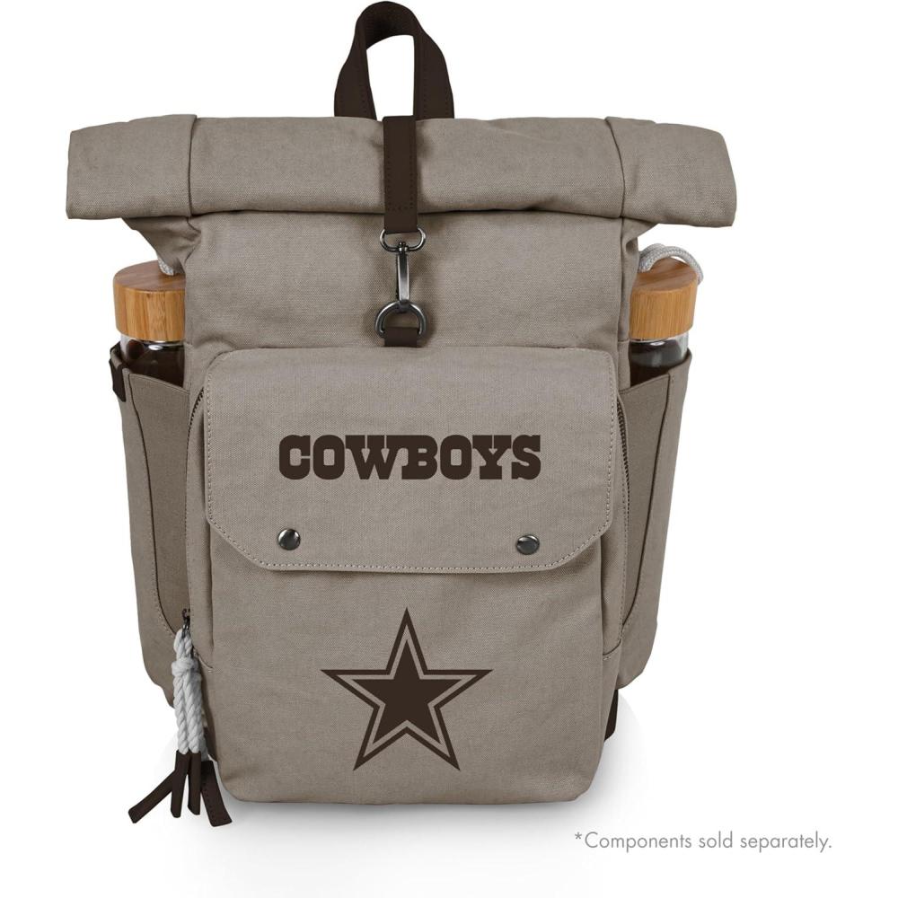 image:imagePICNIC TIME NFL Carmel Roll Top Picnic Backpack Cooler Canvas Cooler Bag Picnic Basket Set with Cooler Backpack GrayDallas Cowboys
