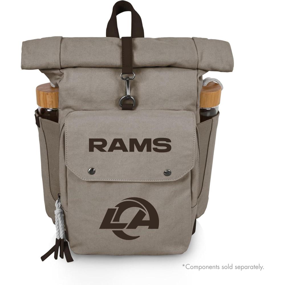 image:imagePICNIC TIME NFL Carmel Roll Top Picnic Backpack Cooler Canvas Cooler Bag Picnic Basket Set with Cooler Backpack GrayLos Angeles Rams