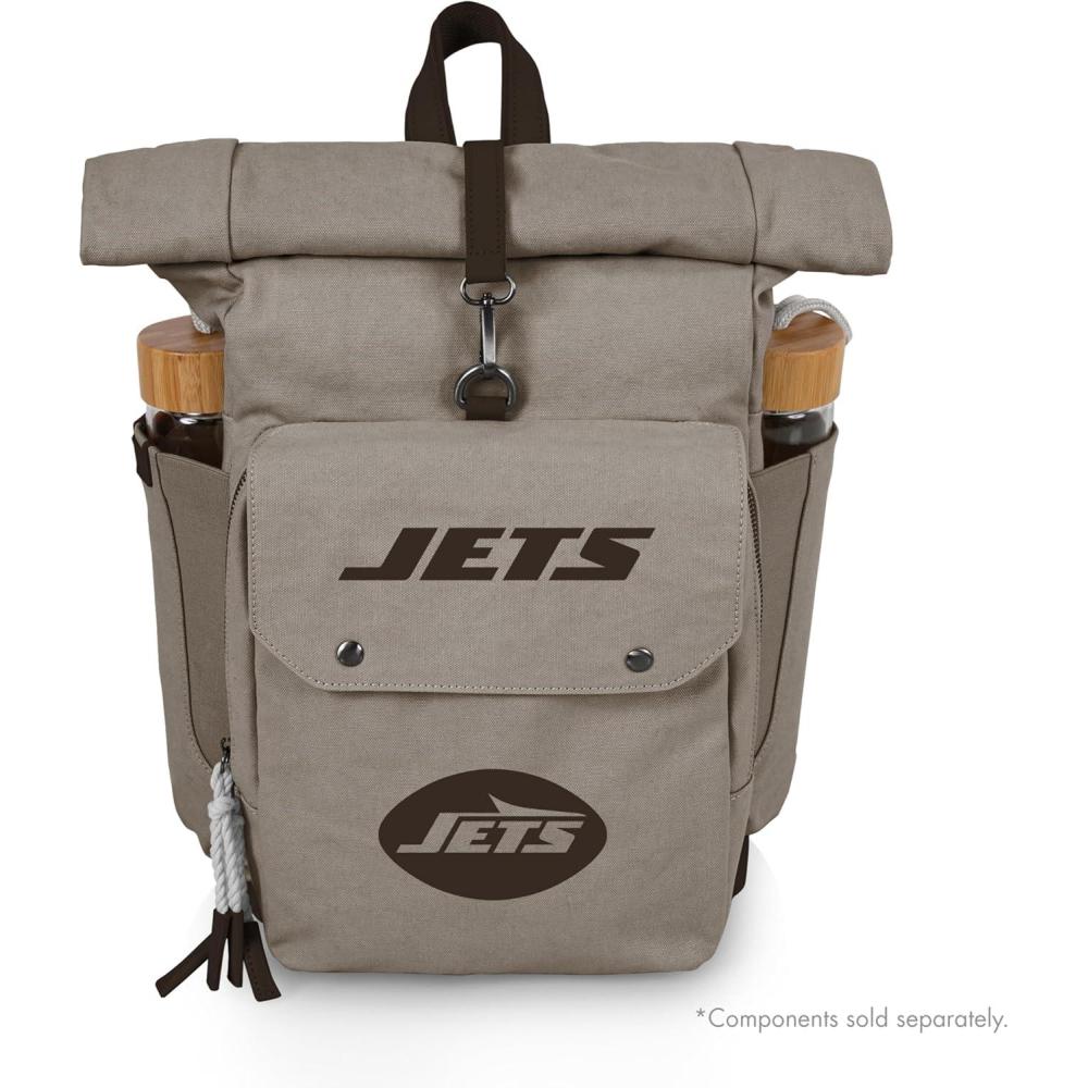 image:imagePICNIC TIME NFL Carmel Roll Top Picnic Backpack Cooler Canvas Cooler Bag Picnic Basket Set with Cooler Backpack GrayNew York Jets