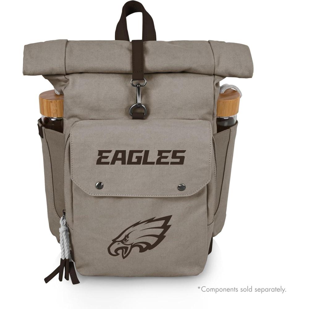 image:imagePICNIC TIME NFL Carmel Roll Top Picnic Backpack Cooler Canvas Cooler Bag Picnic Basket Set with Cooler Backpack GrayPhiladelphia Eagles
