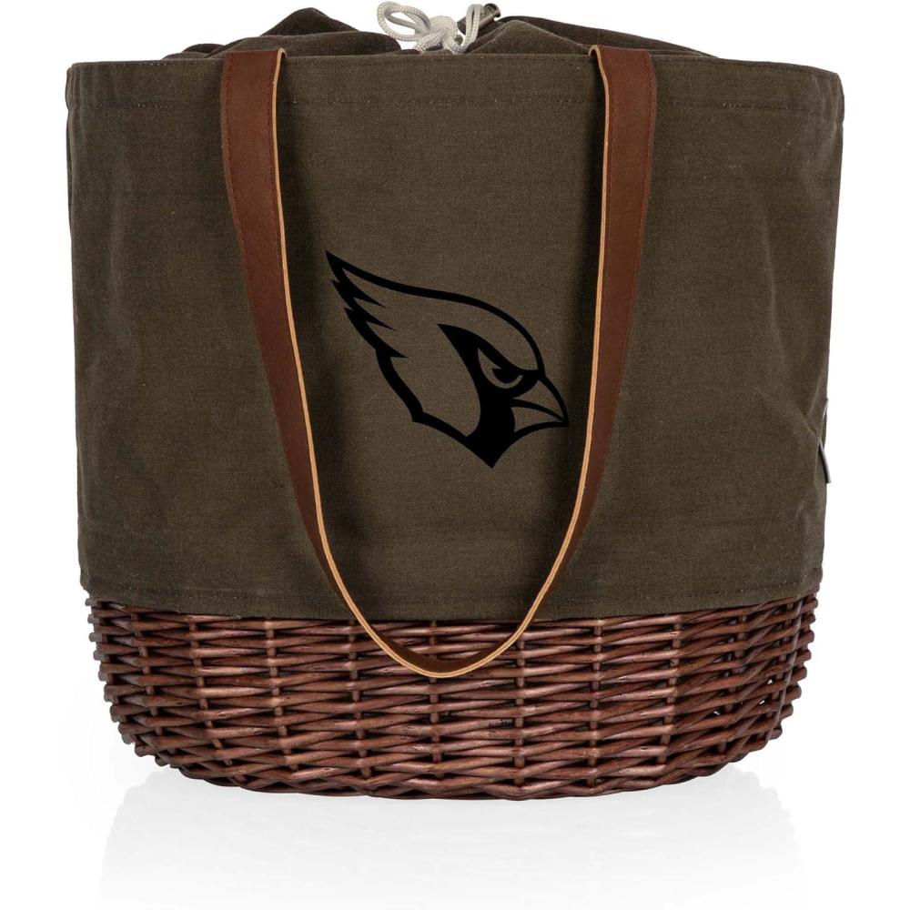 image:imagePICNIC TIME NFL Coronado Canvas and Willow Basket Tote Picnic Tote Bag Beach Tote Khaki Green with Beige AccentsArizona Cardinals
