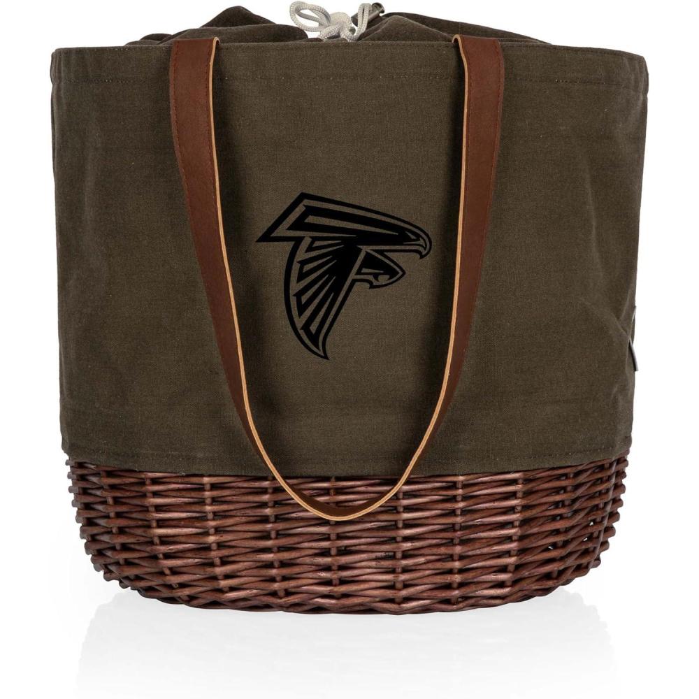 image:imagePICNIC TIME NFL Coronado Canvas and Willow Basket Tote Picnic Tote Bag Beach Tote Khaki Green with Beige AccentsAtlanta Falcons