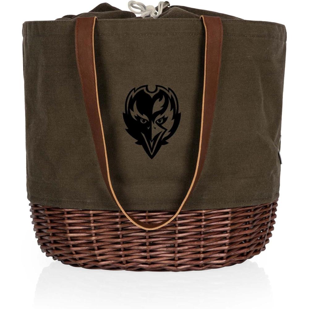 image:imagePICNIC TIME NFL Coronado Canvas and Willow Basket Tote Picnic Tote Bag Beach Tote Khaki Green with Beige AccentsBaltimore Ravens
