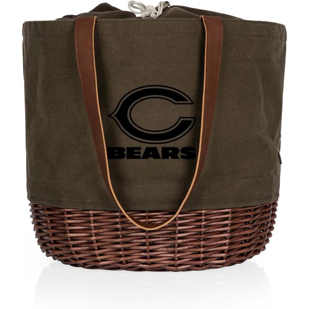 image:imagePICNIC TIME NFL Coronado Canvas and Willow Basket Tote Picnic Tote Bag Beach Tote Khaki Green with Beige AccentsChicago Bears