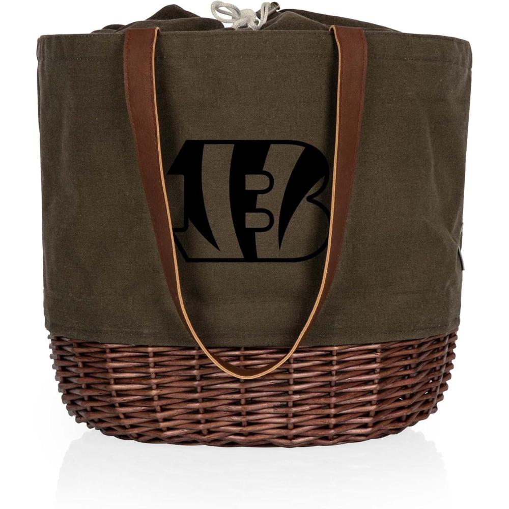 image:imagePICNIC TIME NFL Coronado Canvas and Willow Basket Tote Picnic Tote Bag Beach Tote Khaki Green with Beige AccentsCincinnati Bengals