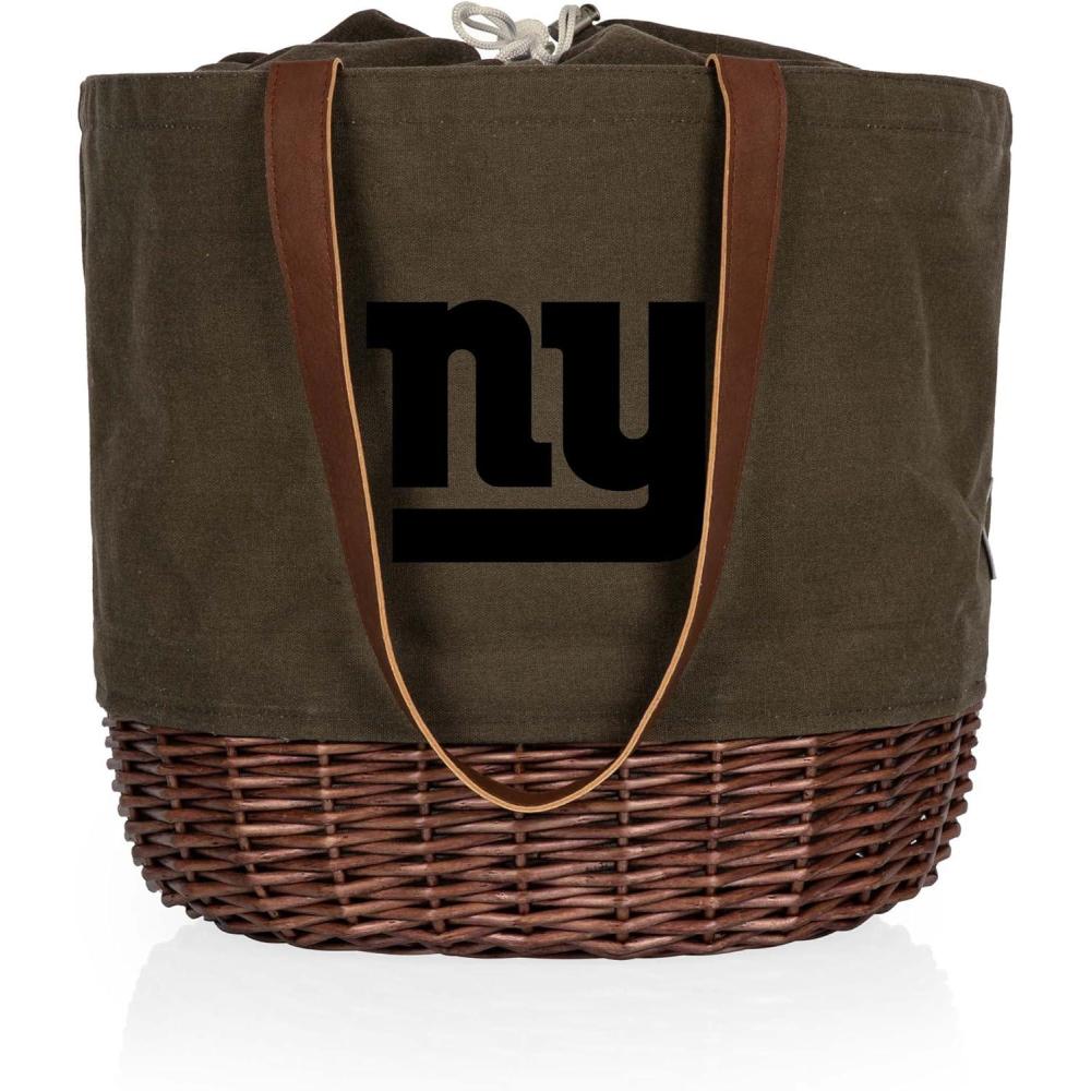 image:imagePICNIC TIME NFL Coronado Canvas and Willow Basket Tote Picnic Tote Bag Beach Tote Khaki Green with Beige AccentsNew York Giants