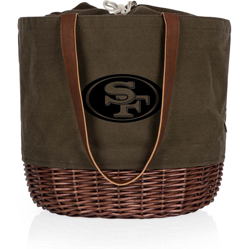 image:imagePICNIC TIME NFL Coronado Canvas and Willow Basket Tote Picnic Tote Bag Beach Tote Khaki Green with Beige AccentsSan Francisco 49ers