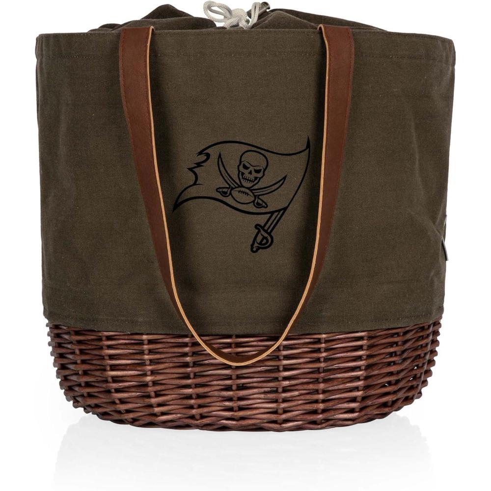 image:imagePICNIC TIME NFL Coronado Canvas and Willow Basket Tote Picnic Tote Bag Beach Tote Khaki Green with Beige AccentsTampa Bay Buccaneers