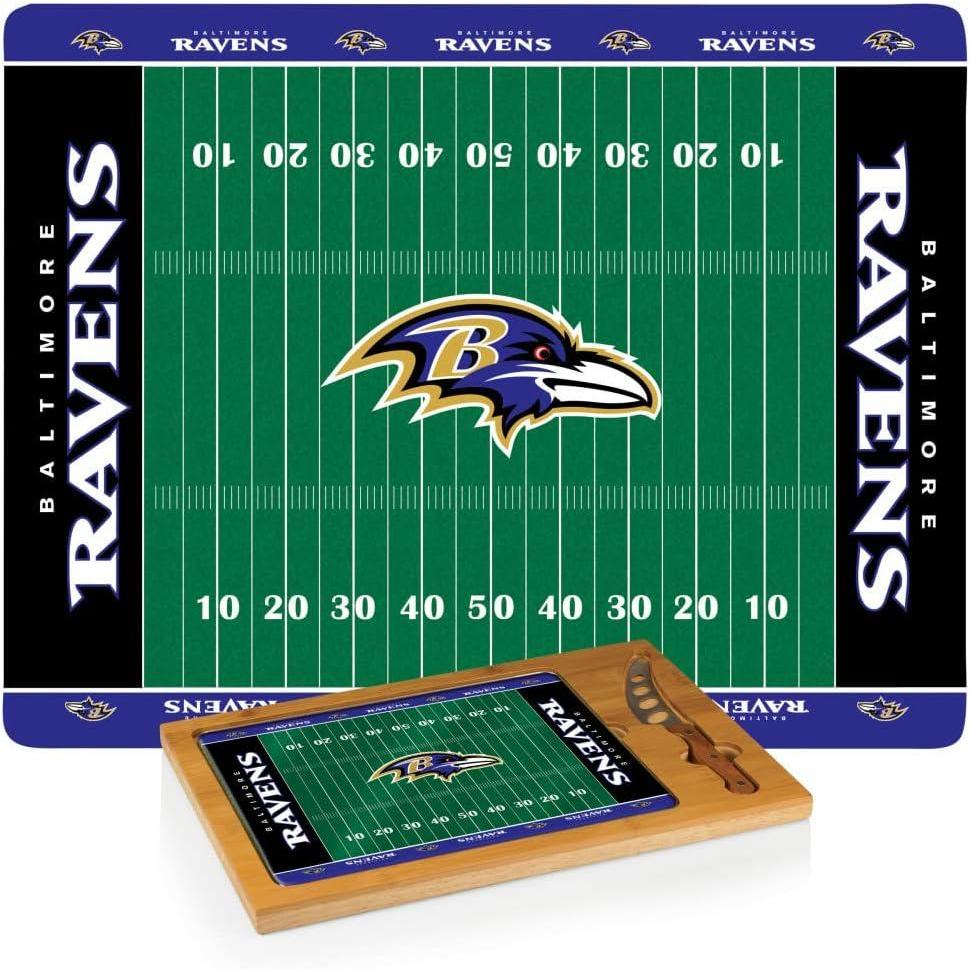 image:imagePICNIC TIME NFL Football Field Icon Glass Top Cutting Board amp Knife Set Parawood amp BambooBaltimore Ravens