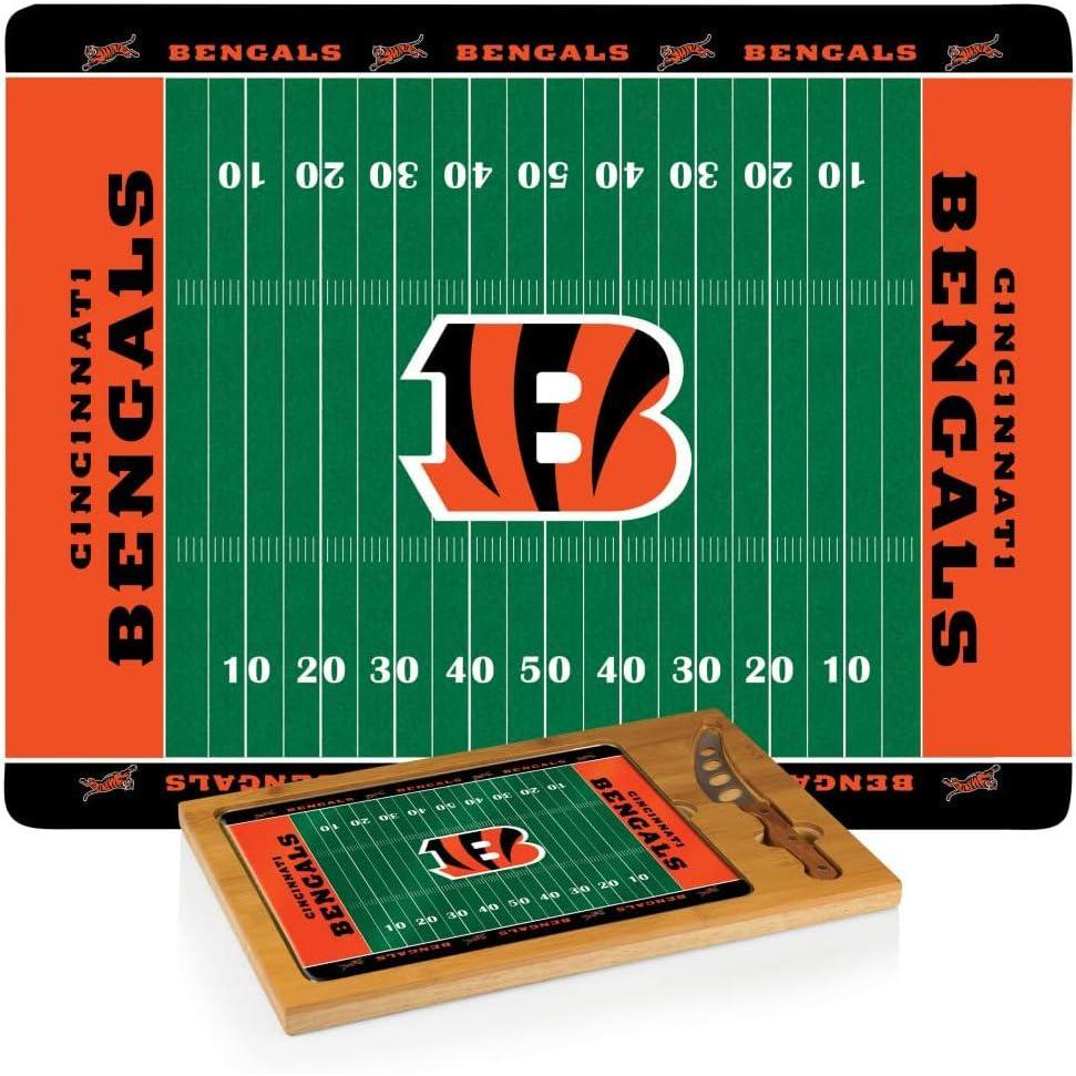 image:imagePICNIC TIME NFL Football Field Icon Glass Top Cutting Board amp Knife Set Parawood amp BambooCincinnati Bengals