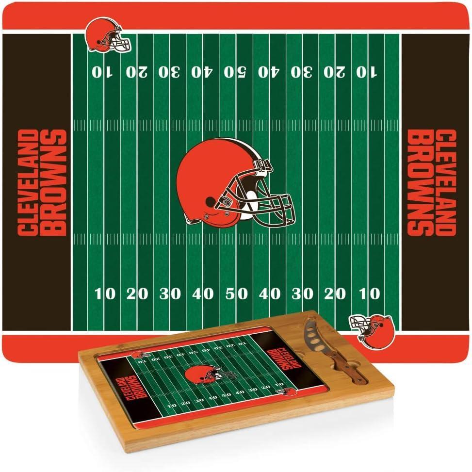 image:imagePICNIC TIME NFL Football Field Icon Glass Top Cutting Board amp Knife Set Parawood amp BambooCleveland Browns