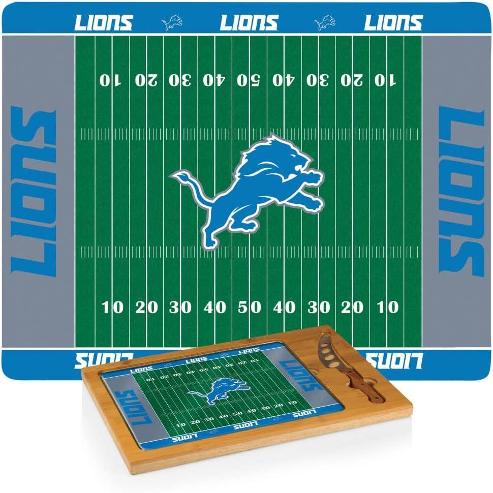 image:imagePICNIC TIME NFL Football Field Icon Glass Top Cutting Board amp Knife Set Parawood amp BambooDetroit Lions