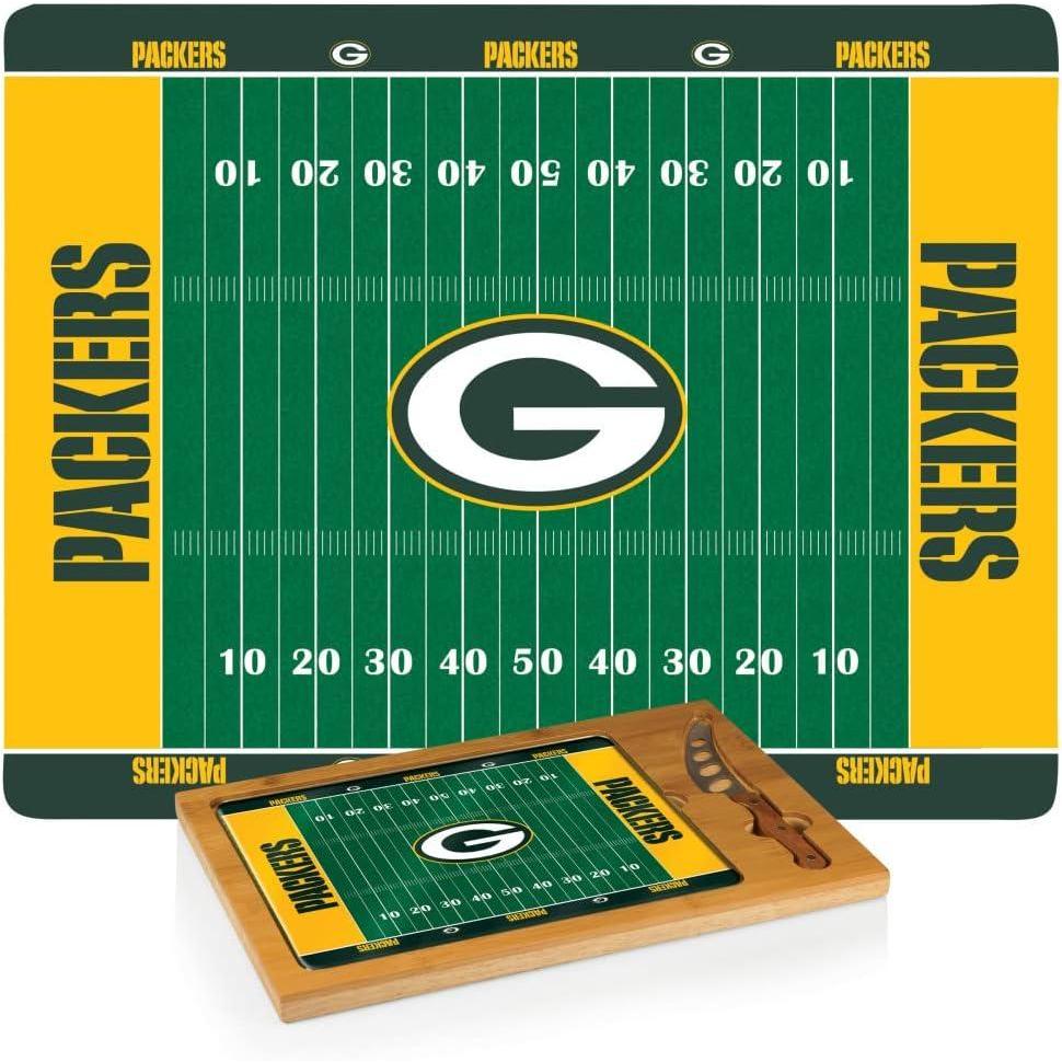 image:imagePICNIC TIME NFL Football Field Icon Glass Top Cutting Board amp Knife Set Parawood amp BambooGreen Bay Packers