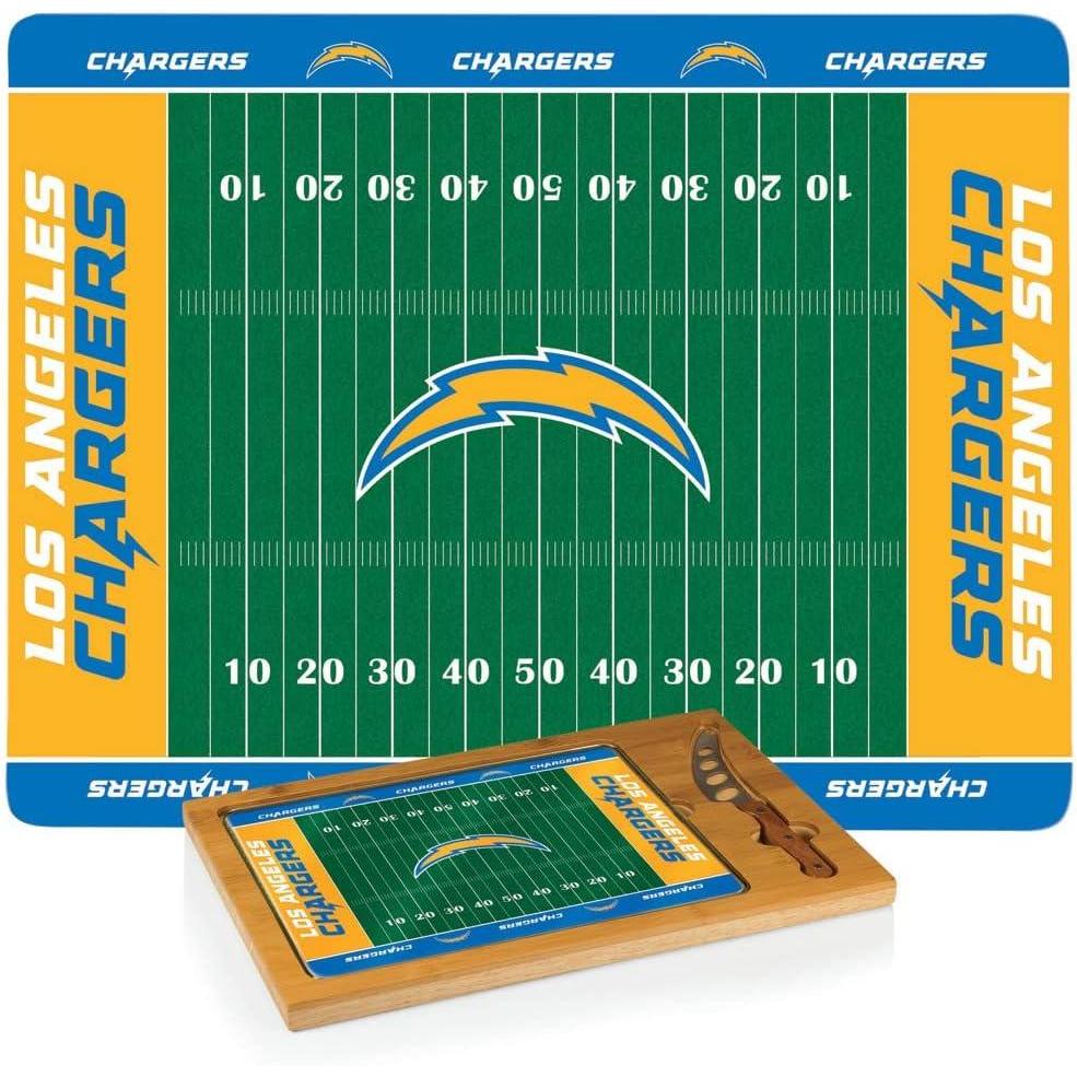 image:imagePICNIC TIME NFL Football Field Icon Glass Top Cutting Board amp Knife Set Parawood amp BambooLos Angeles Chargers