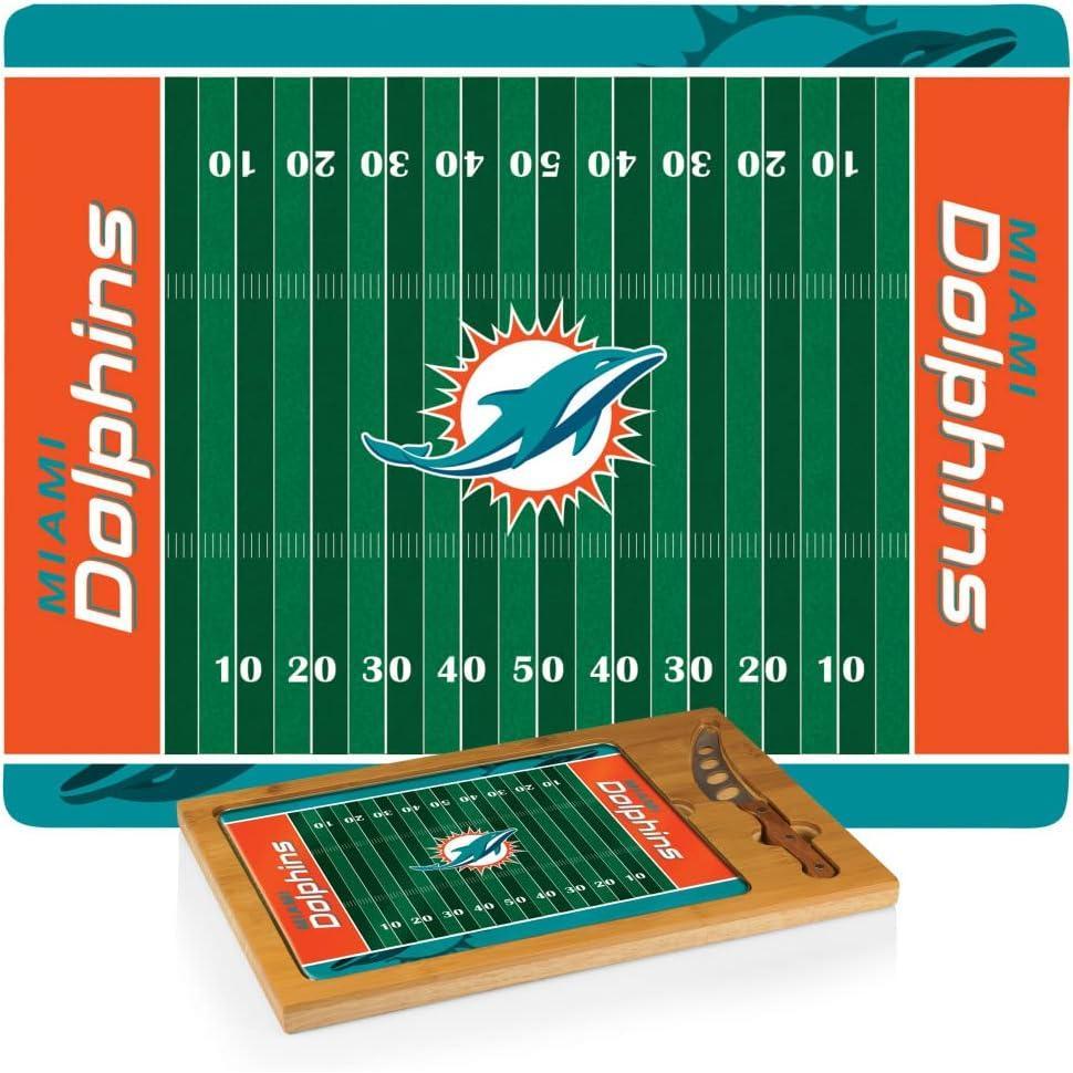 image:imagePICNIC TIME NFL Football Field Icon Glass Top Cutting Board amp Knife Set Parawood amp BambooMiami Dolphins