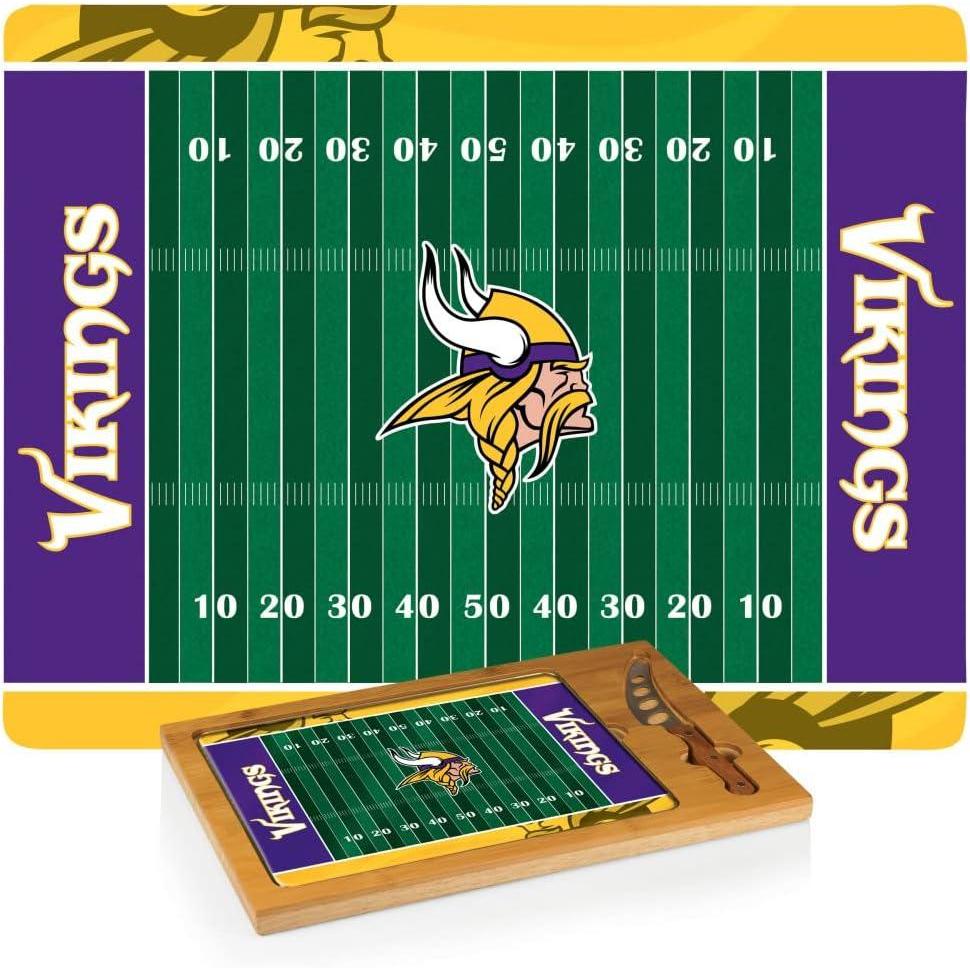 image:imagePICNIC TIME NFL Football Field Icon Glass Top Cutting Board amp Knife Set Parawood amp BambooMinnesota Vikings