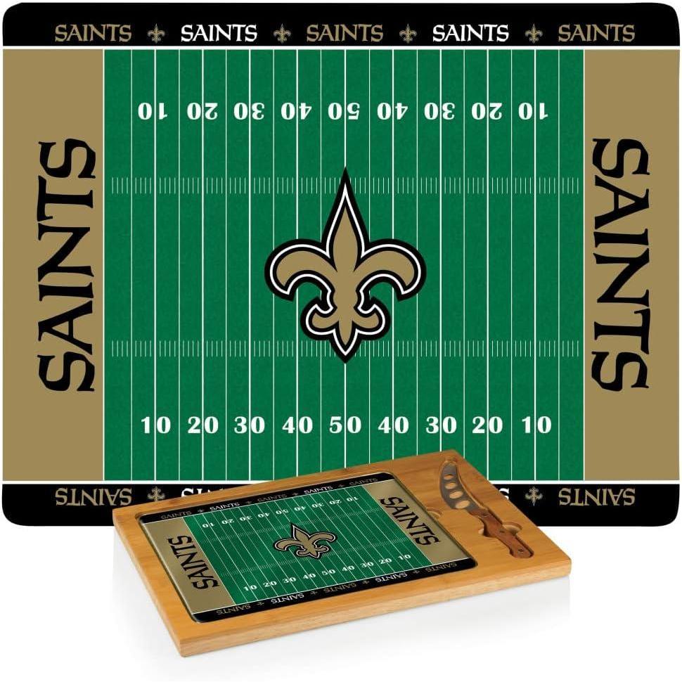 image:imagePICNIC TIME NFL Football Field Icon Glass Top Cutting Board amp Knife Set Parawood amp BambooNew Orleans Saints