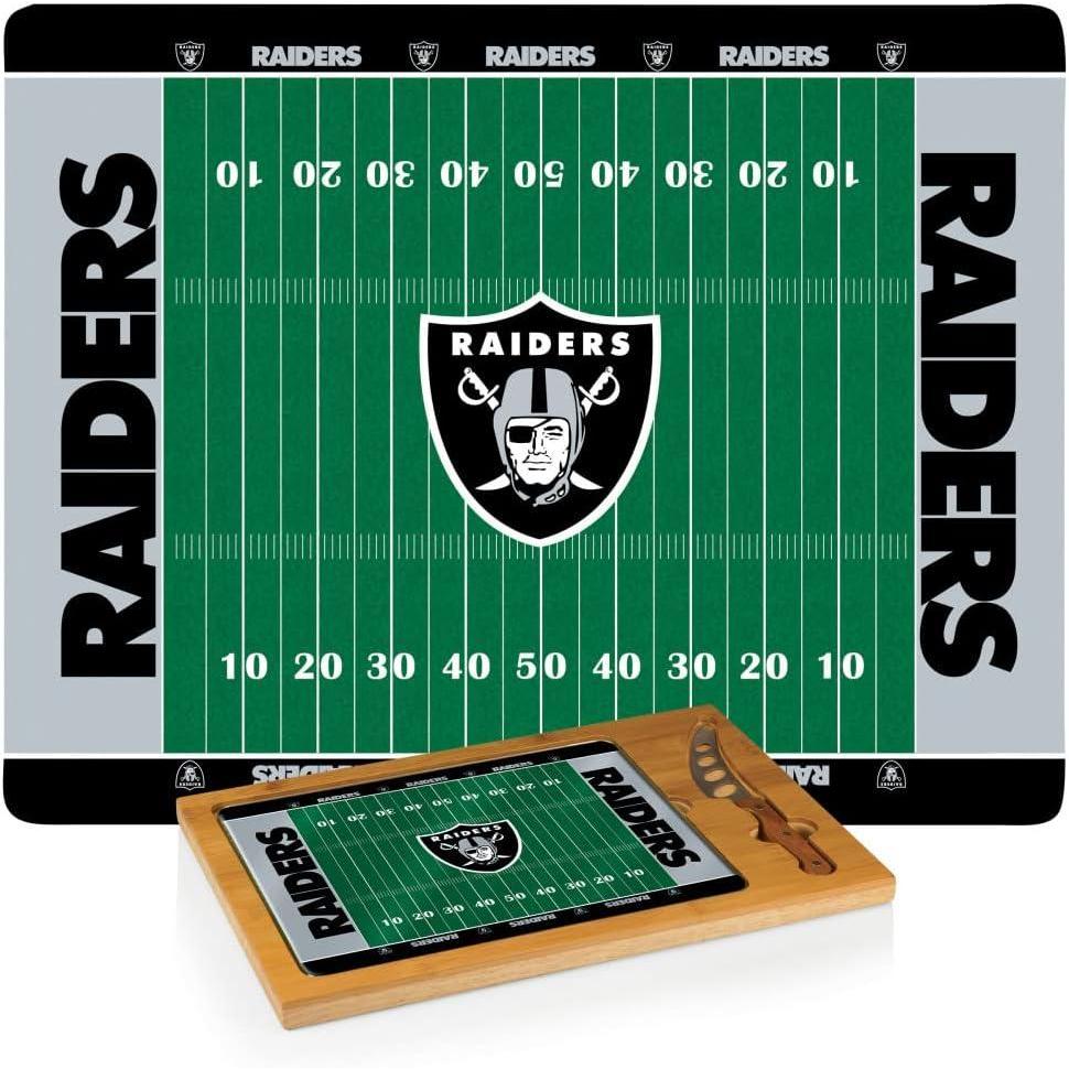 image:imagePICNIC TIME NFL Football Field Icon Glass Top Cutting Board amp Knife Set Parawood amp BambooOakland Raiders