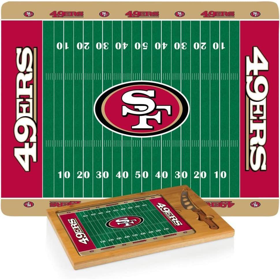 image:imagePICNIC TIME NFL Football Field Icon Glass Top Cutting Board amp Knife Set Parawood amp BambooSan Francisco 49ers