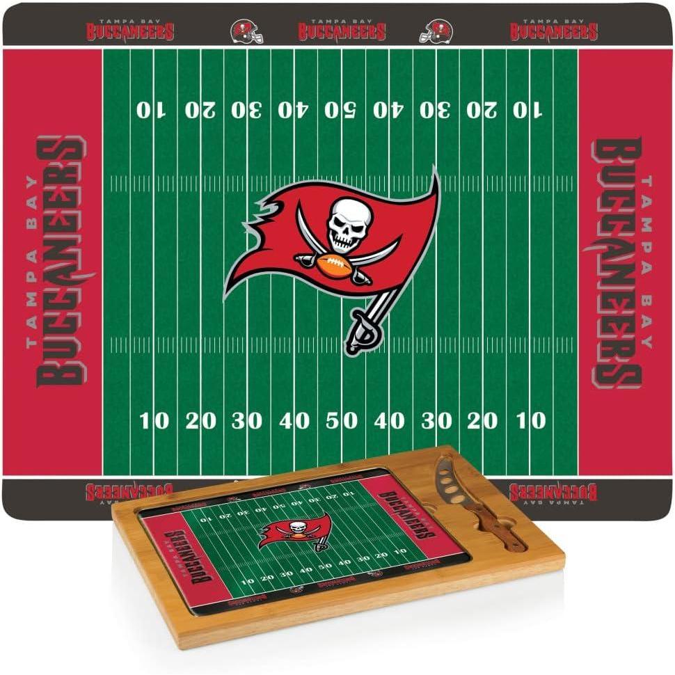 image:imagePICNIC TIME NFL Football Field Icon Glass Top Cutting Board amp Knife Set Parawood amp BambooTampa Bay Buccaneers