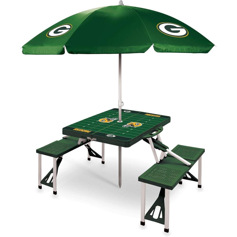 image:imagePICNIC TIME NFL Picnic Table Portable Folding Table with Seats and UmbrellaHunter Green