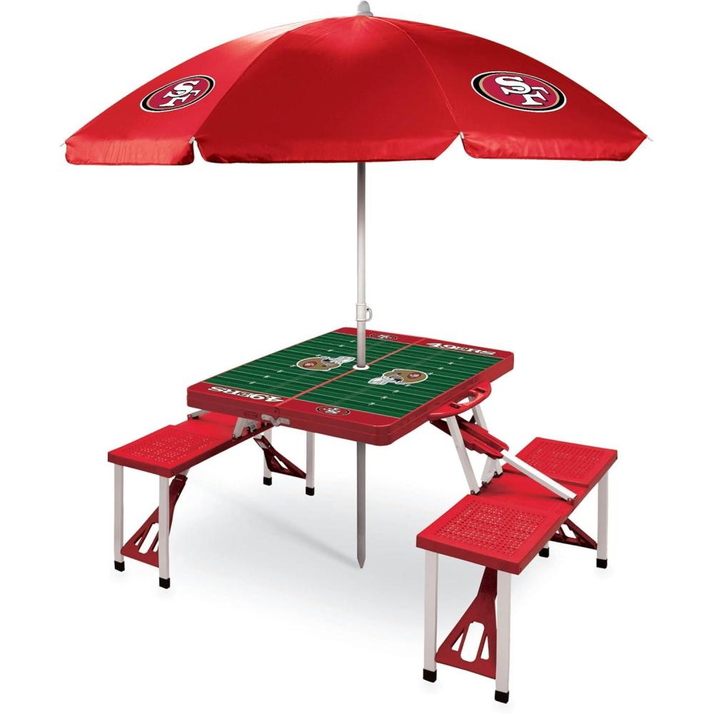 image:imagePICNIC TIME NFL Picnic Table Portable Folding Table with Seats and UmbrellaRed