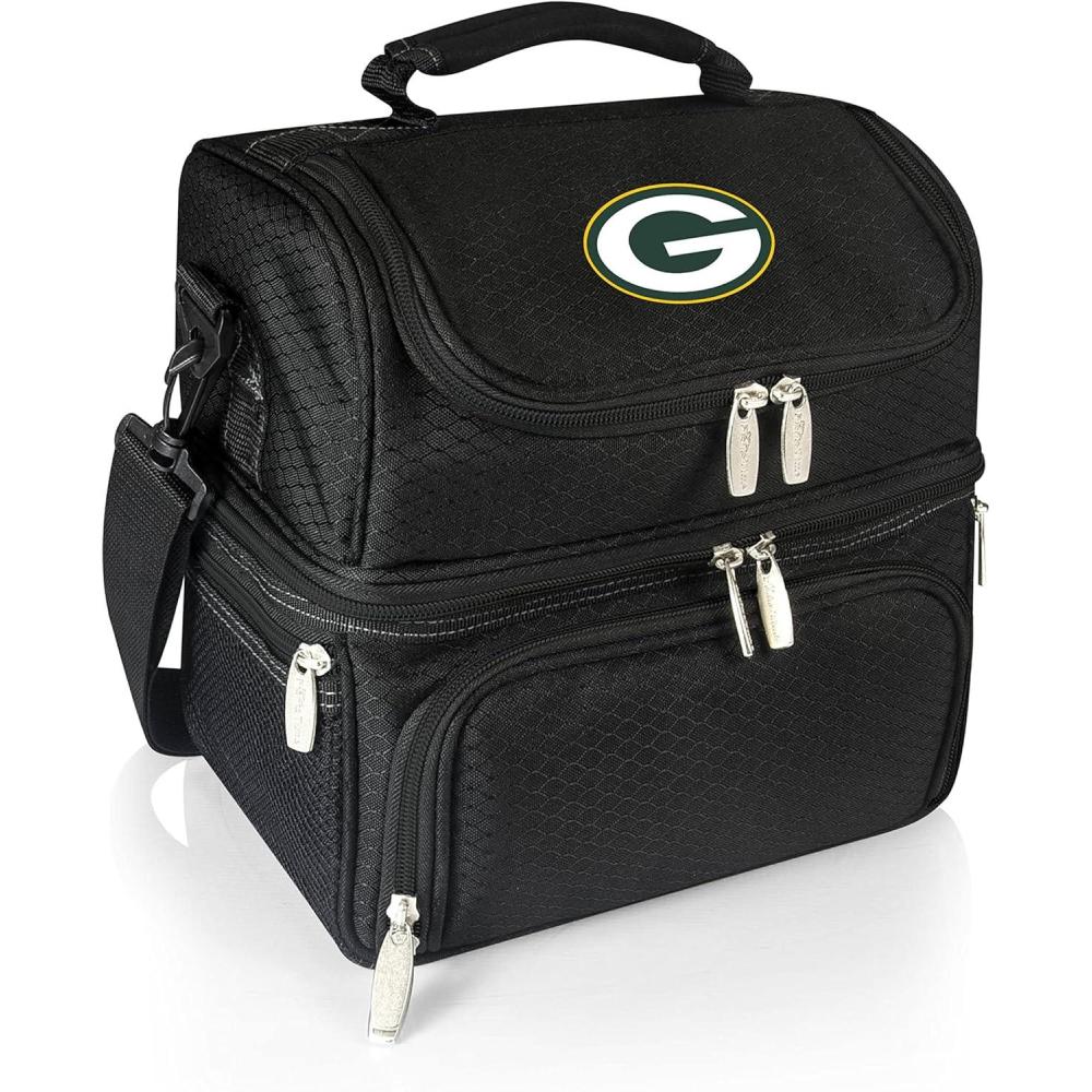image:imagePICNIC TIME NFL unisexadult NFL Pranzo Lunch Bag Insulated Lunch Box with Picnic Set Lunch Cooler BagGreen Bay Packers Black