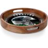 PICNIC TIME NFL Barista Serving Tray with Glass Insert, Round Acacia Wood Cheese Board, Serving Platter with Handles, (Acacia Wood)(Carolina Panthers)