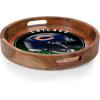 PICNIC TIME NFL Barista Serving Tray with Glass Insert, Round Acacia Wood Cheese Board, Serving Platter with Handles, (Acacia Wood)(Chicago Bears)