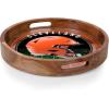 PICNIC TIME NFL Barista Serving Tray with Glass Insert, Round Acacia Wood Cheese Board, Serving Platter with Handles, (Acacia Wood)(Cleveland Browns)