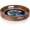 PICNIC TIME NFL Barista Serving Tray with Glass Insert, Round Acacia Wood Cheese Board, Serving Platter with Handles, (Acacia Wood)(Detroit Lions)