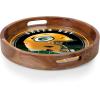 PICNIC TIME NFL Barista Serving Tray with Glass Insert, Round Acacia Wood Cheese Board, Serving Platter with Handles, (Acacia Wood)(Green Bay Packers)