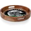 PICNIC TIME NFL Barista Serving Tray with Glass Insert, Round Acacia Wood Cheese Board, Serving Platter with Handles, (Acacia Wood)(Las Vegas Raiders)