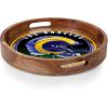 PICNIC TIME NFL Barista Serving Tray with Glass Insert, Round Acacia Wood Cheese Board, Serving Platter with Handles, (Acacia Wood)(Los Angeles Rams)