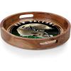 PICNIC TIME NFL Barista Serving Tray with Glass Insert, Round Acacia Wood Cheese Board, Serving Platter with Handles, (Acacia Wood)(New Orleans Saints)