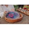 PICNIC TIME NFL Barista Serving Tray with Glass Insert, Round Acacia Wood Cheese Board, Serving Platter with Handles, (Acacia Wood)(Philadelphia Eagles)