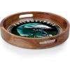 PICNIC TIME NFL Barista Serving Tray with Glass Insert, Round Acacia Wood Cheese Board, Serving Platter with Handles, (Acacia Wood)(Washington Commanders)
