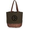 PICNIC TIME NFL Coronado Canvas and Willow Basket Tote, Picnic Tote Bag, Beach Tote, (Khaki Green with Beige Accents)(Pittsburgh Steelers)