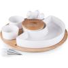 PICNIC TIME NFL Symphony Appetizer Serving Tray Set, Party Platter Set, Appetizer Plate, (Bamboo & White Ceramic)(New England Patriots)